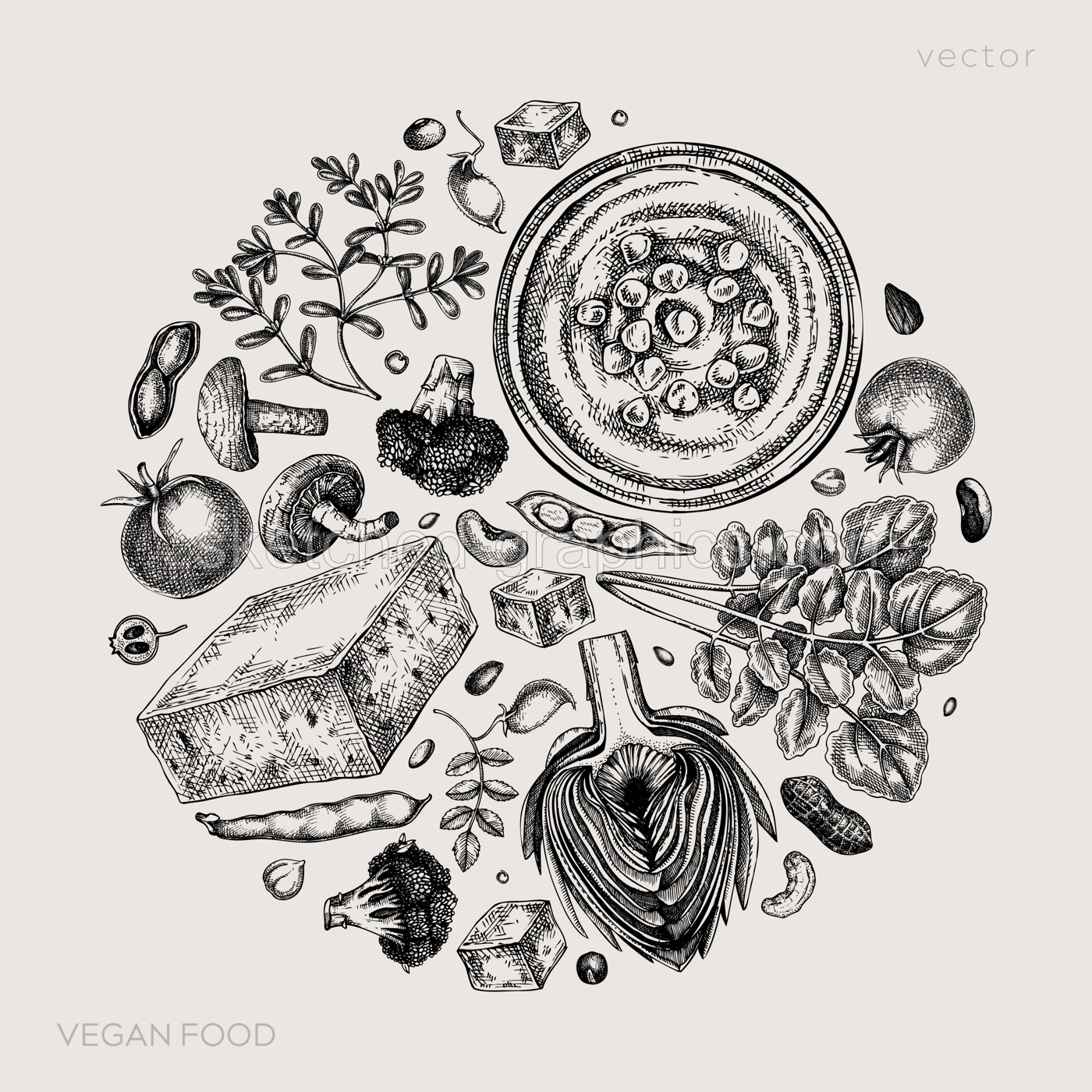 Vegan food sketched illustration Healthy food banner template. Middle eastern cuisine design. Hand-drawn vegan meals and ingredients for menu, recipe, and packaging. Vintage food sketches  Illustration